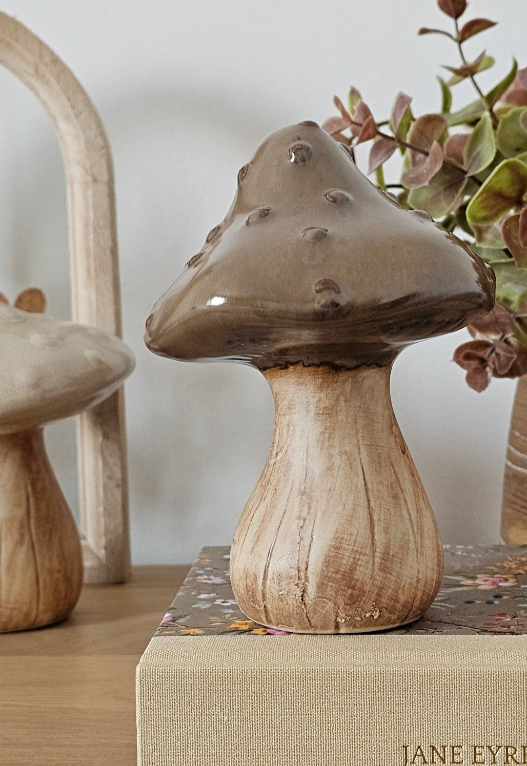 Large Rustic Brown Ceramic Mushroom Ornament