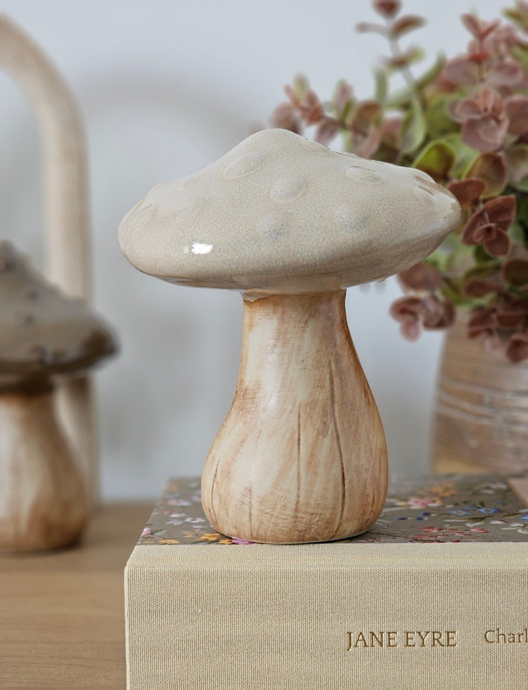 Large Neutral Beige Stoneware Mushroom Ornament