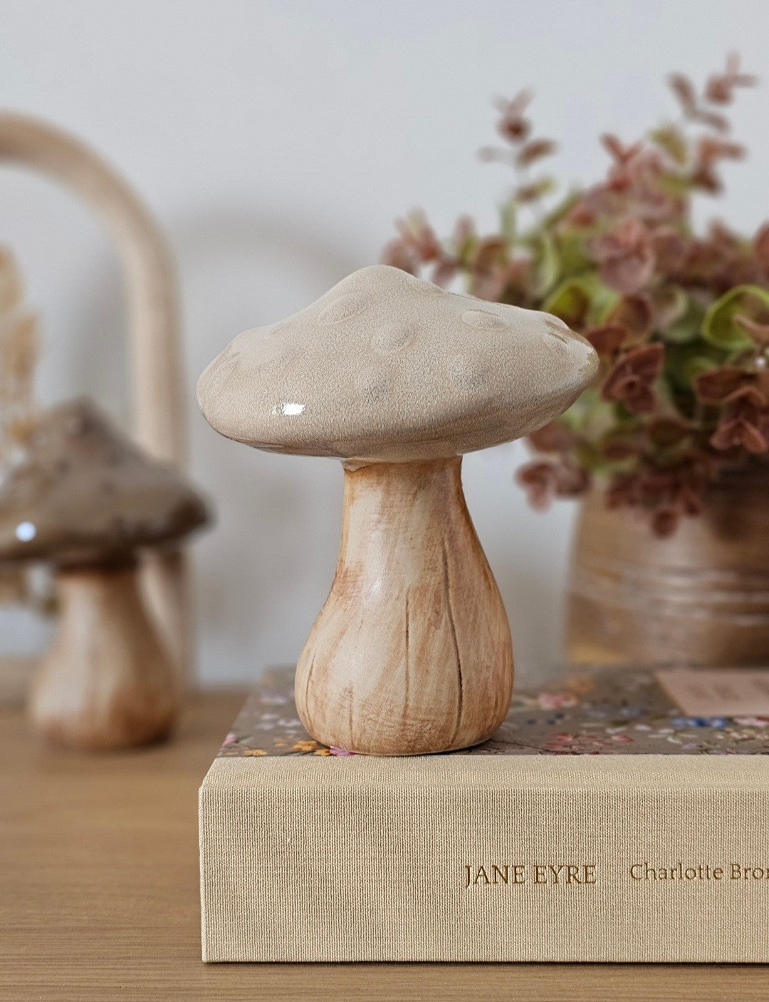 Large Neutral Beige Stoneware Mushroom Ornament