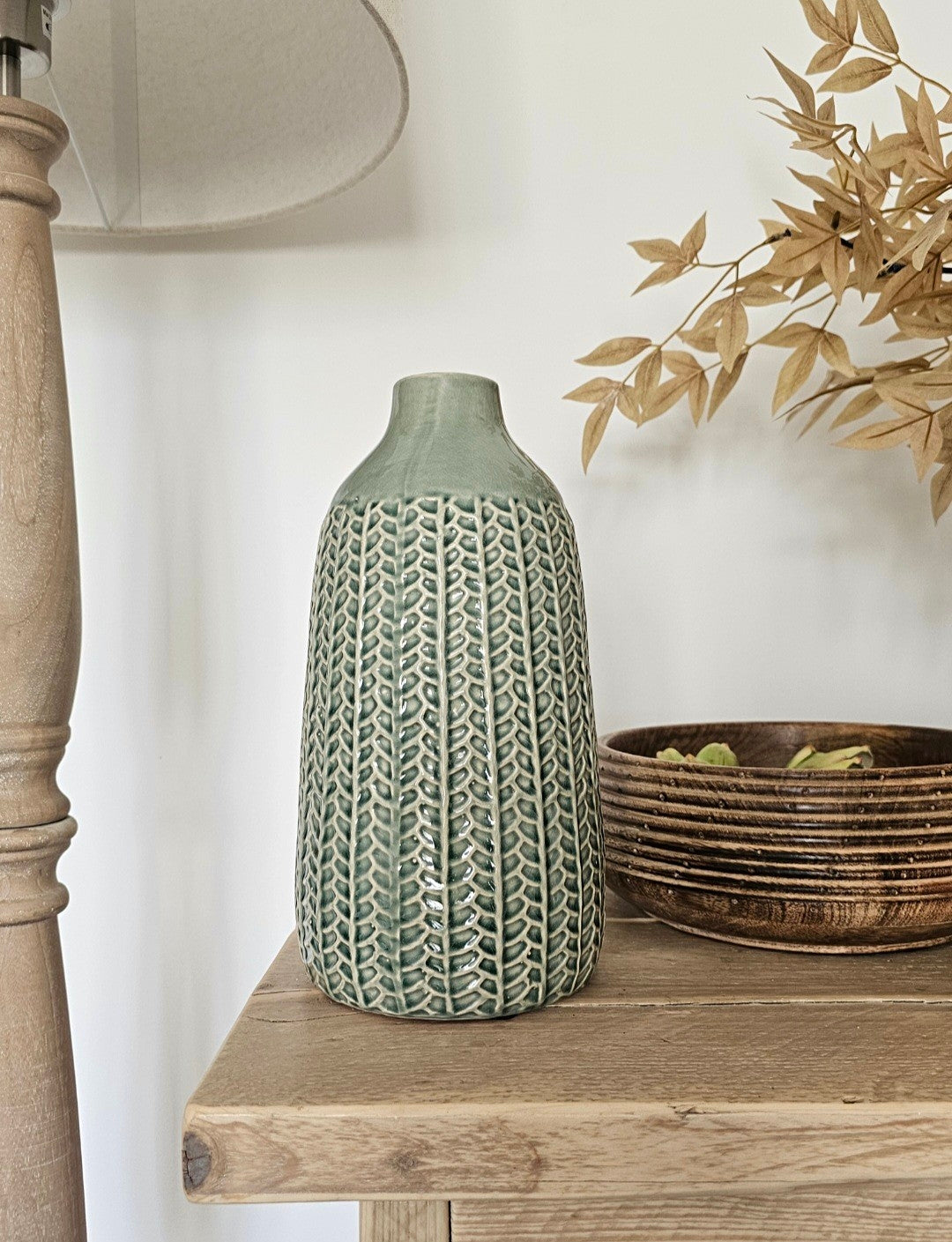 Olive Green Textured Vase