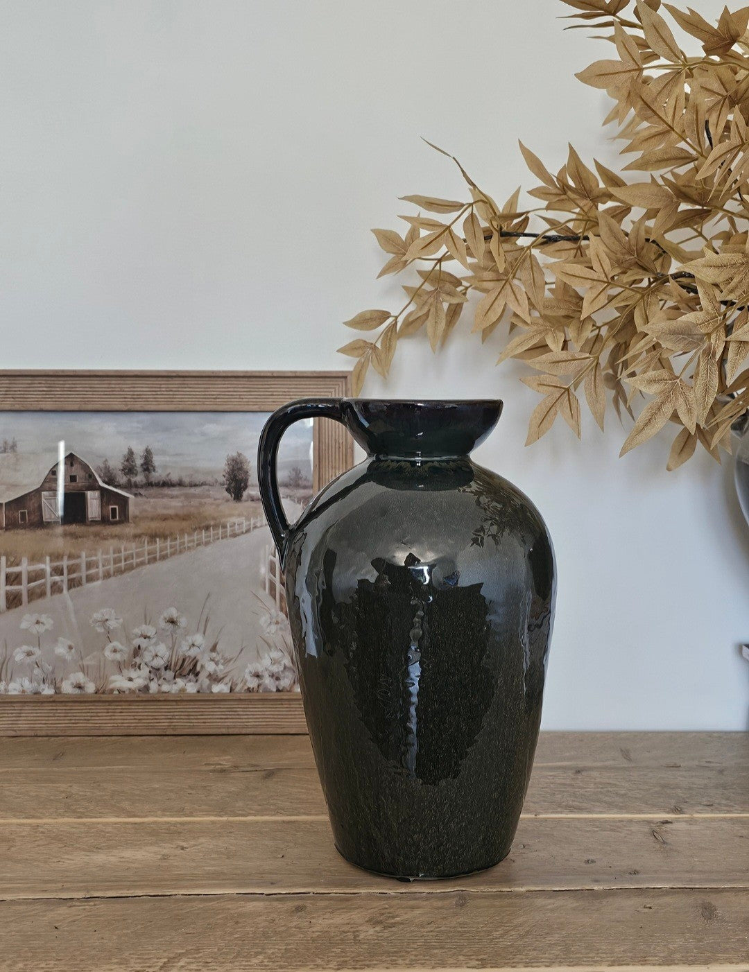 Tall Earth Green Glazed Jug