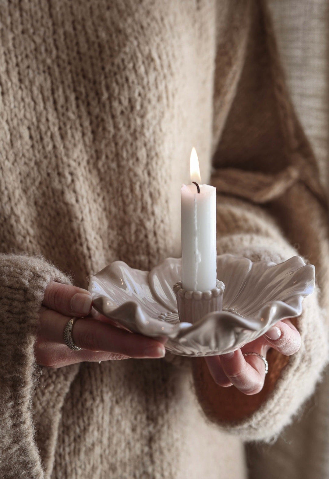 Bloom Candle Holder with 3 Candles | Winter Blush