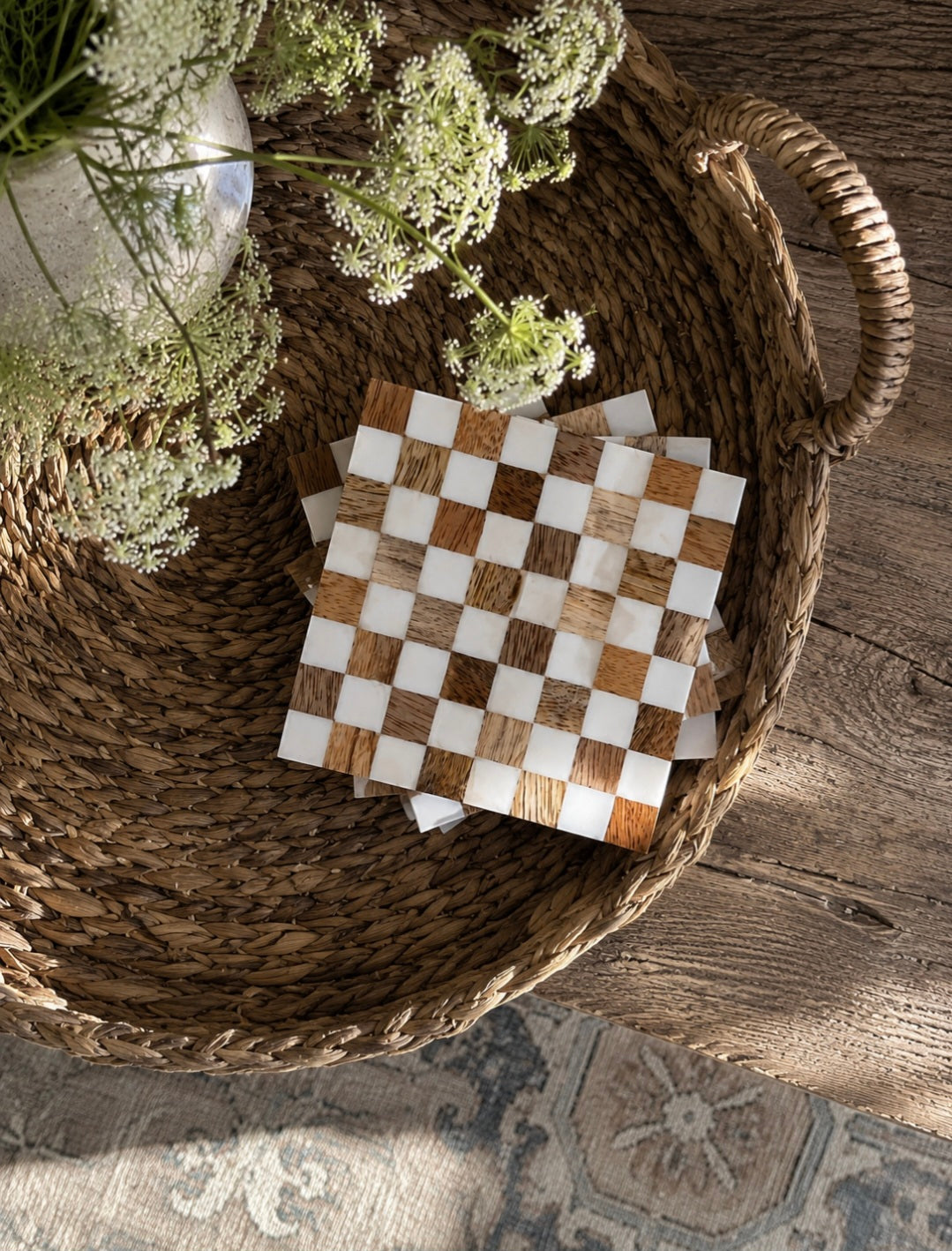 Checkered Wood & Resin Coasters | Set of 4