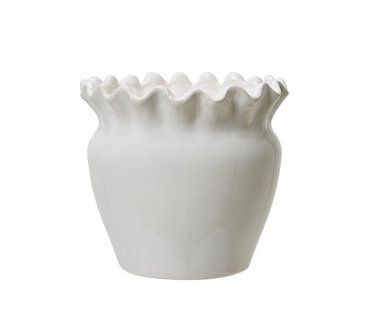 White Ruffle Pot - IMPERFECT