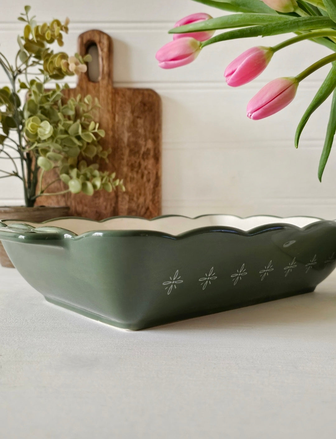 Large Country Garden Stoneware Baking Dish