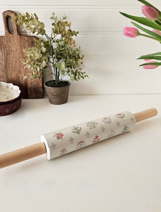 Large Country Garden Stoneware Rolling Pin