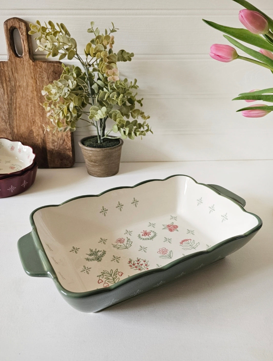 Large Country Garden Stoneware Baking Dish