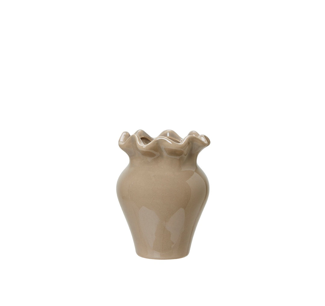 Mini Beige Ruffle Vase
