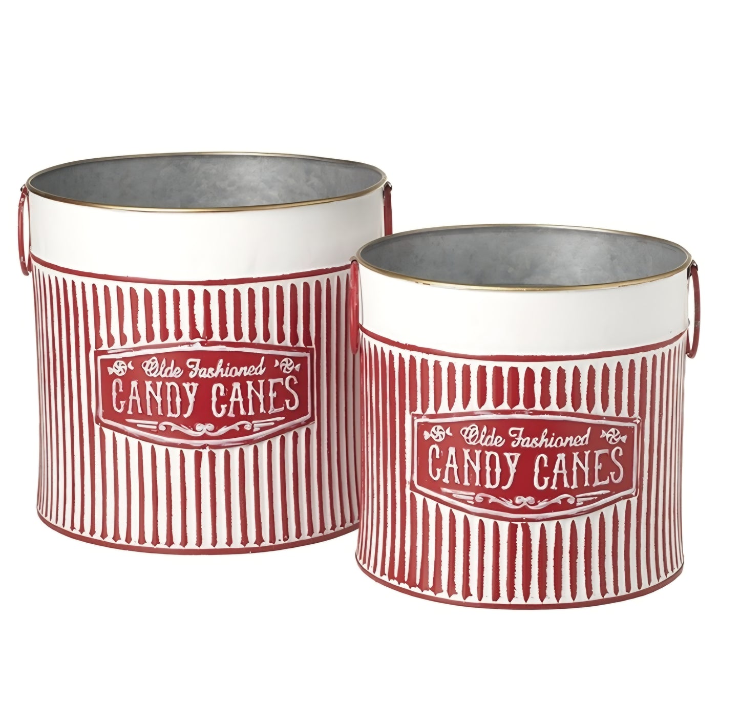 Candy Cane Metal Christmas Buckets | Set of 2