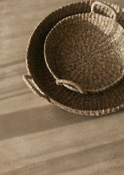 Coming Back Soon! Round Seagrass Wide Basket with Plaited Handles - 2 Sizes