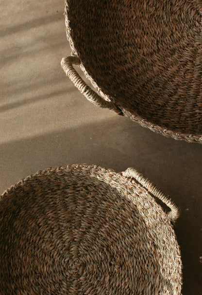 Coming Back Soon! Round Seagrass Wide Basket with Plaited Handles - 2 Sizes