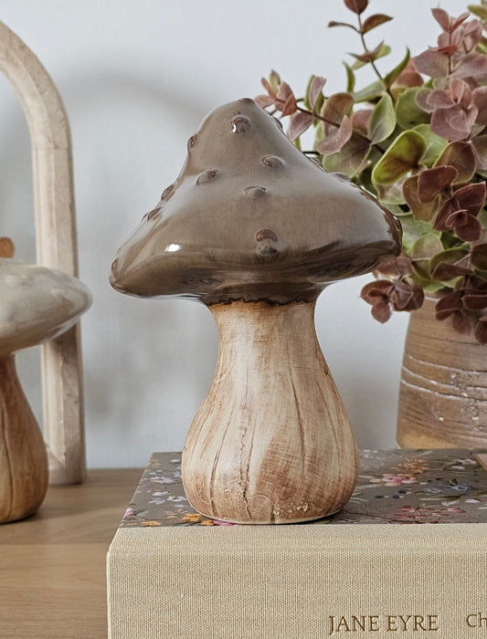 Large Rustic Brown Ceramic Mushroom Ornament