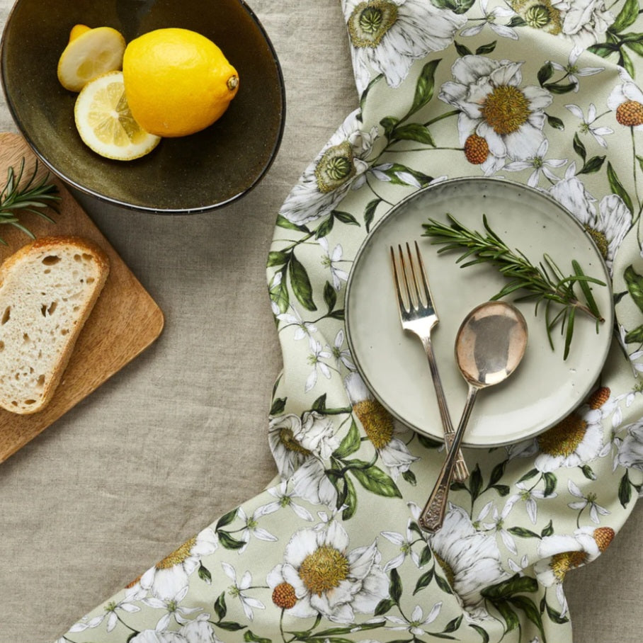 100% Cotton Luxury Spring Blossom Tea Towel - Greige