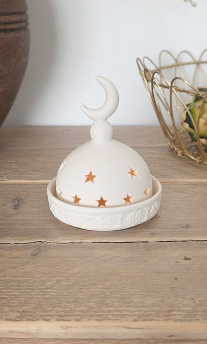 Crescent Moon Stoneware Tealight & Incense Holder