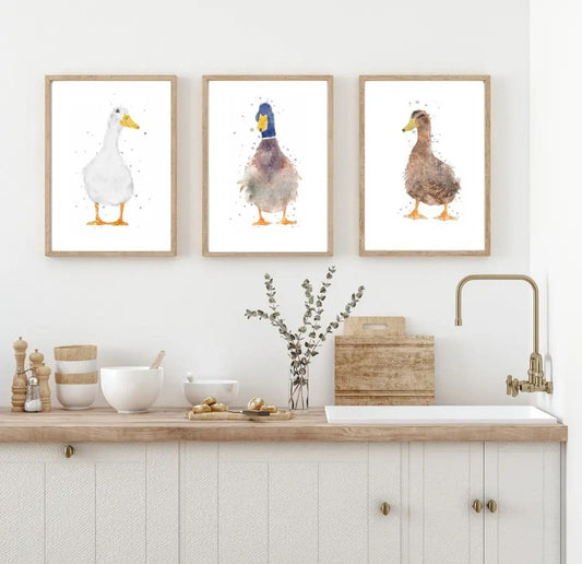 Trio of Watercolour Duck Print