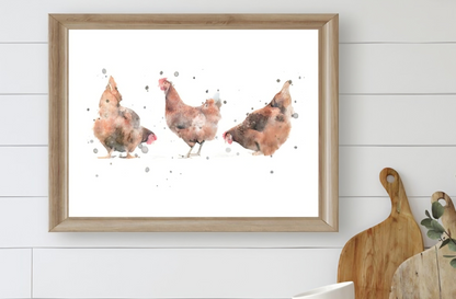 "Fluffy Butts" Watercolour Chicken Print