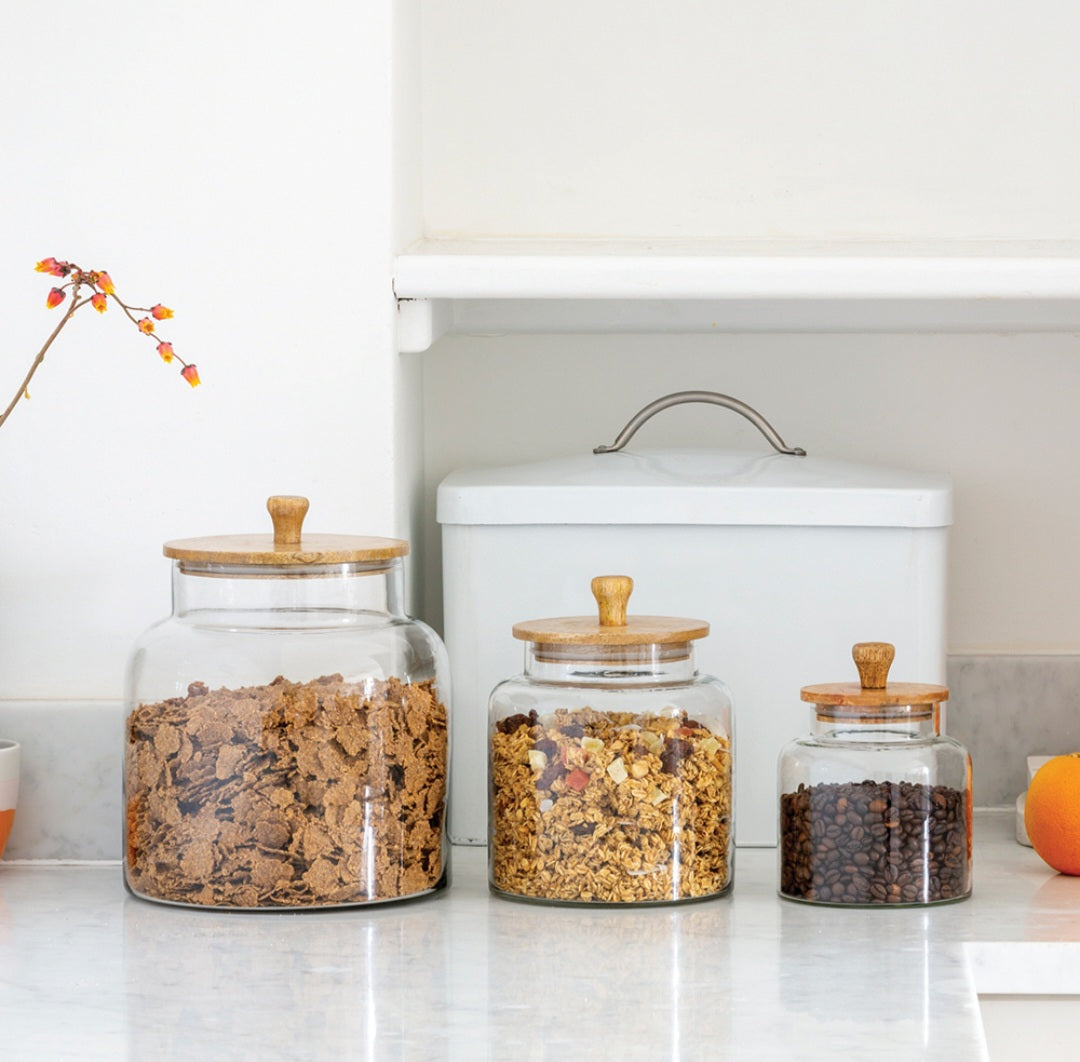 Large Bamboo Lidded Glass Storage Jar