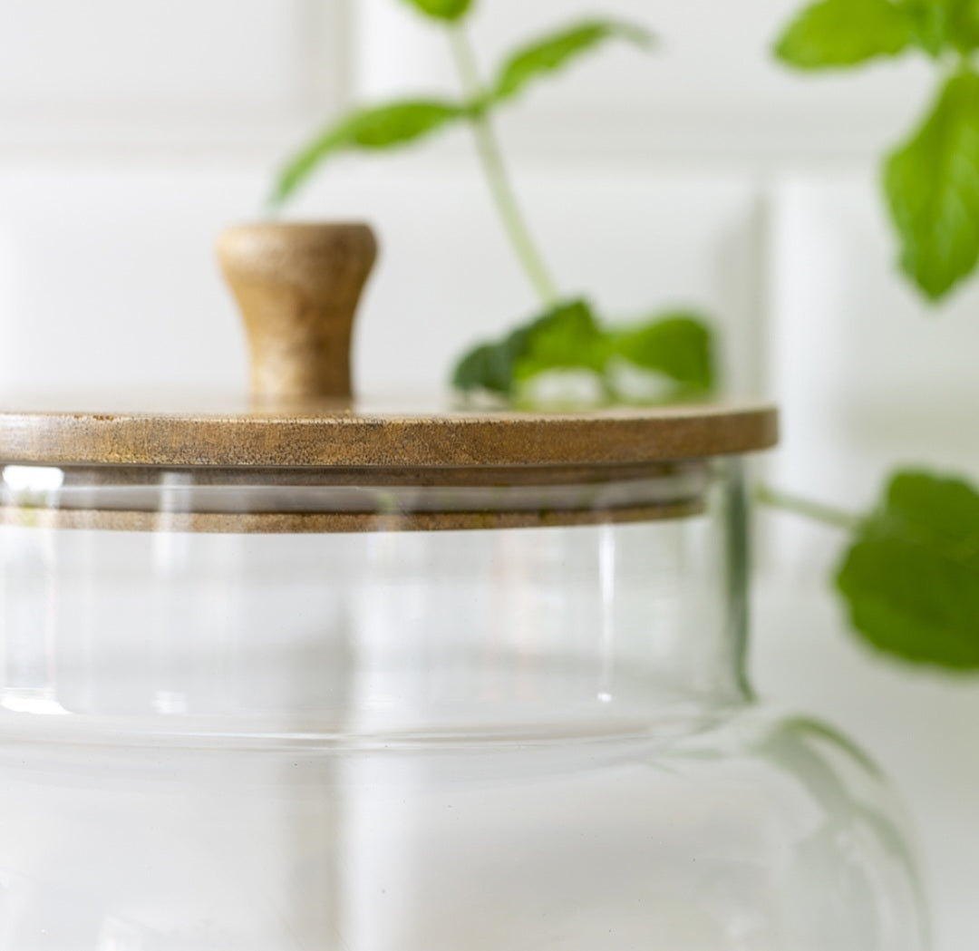 Large Bamboo Lidded Glass Storage Jar