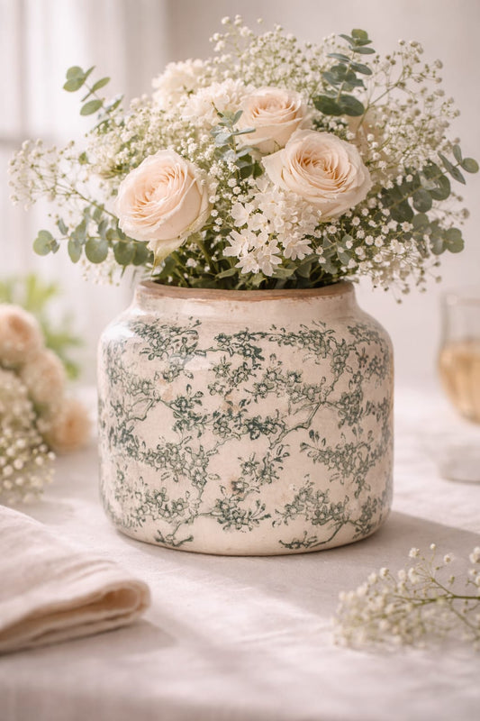 Antiqued Floral Pot