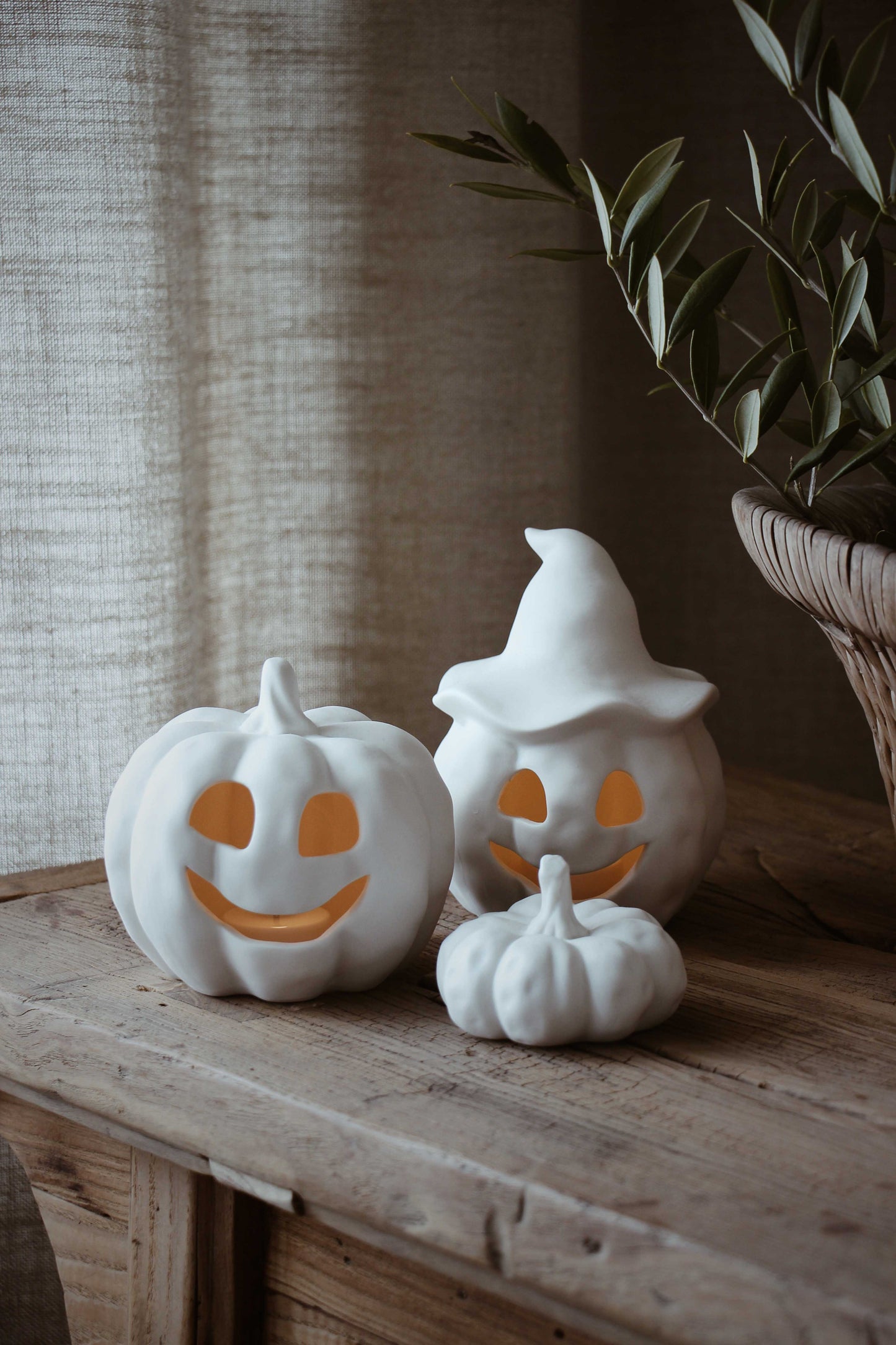 Large Porcelain Pumpkin with Witch Hat