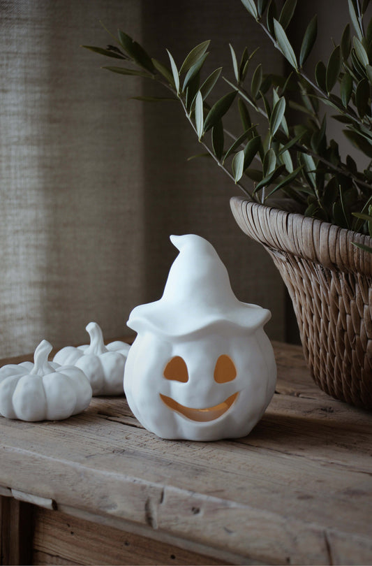 Large Porcelain Pumpkin with Witch Hat