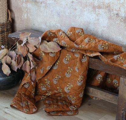 Terracotta Floral Quilted Throw