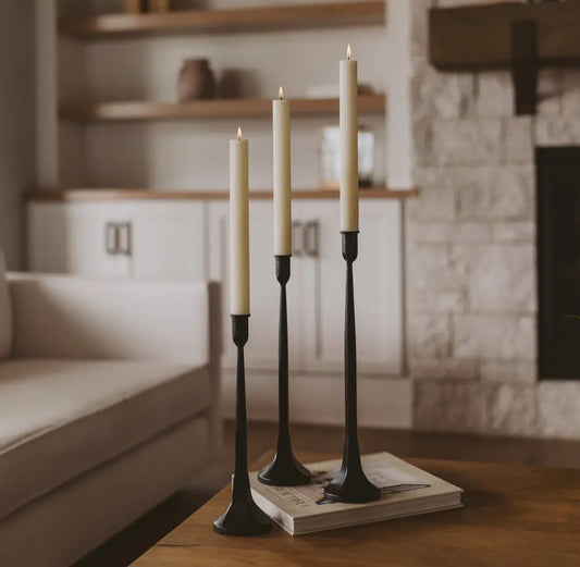 Cast Iron Taper Candle Holders - Set of 3 | Black Finish