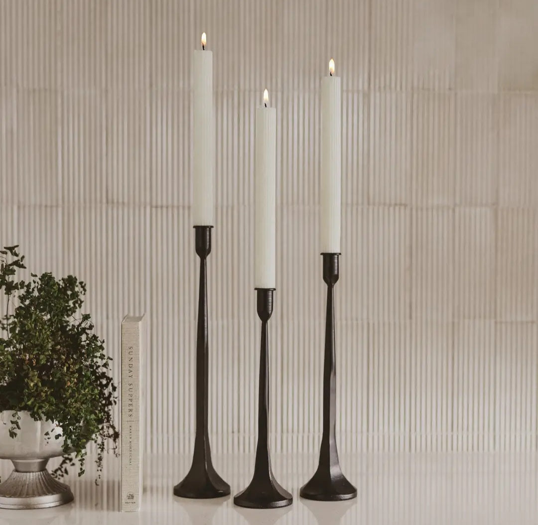 Cast Iron Taper Candle Holders - Set of 3 | Black Finish