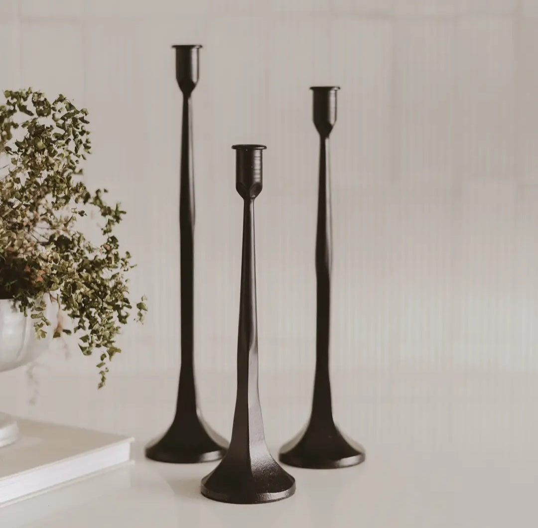 Cast Iron Taper Candle Holders - Set of 3 | Black Finish