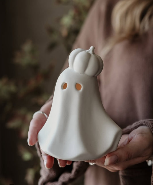 Large Porcelain Ghost with Mini Pumpkin