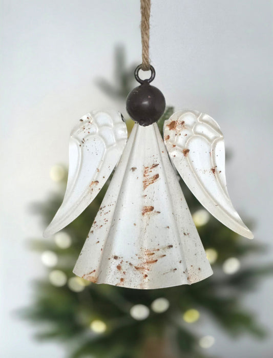 Large Rustic Hanging Angel | White