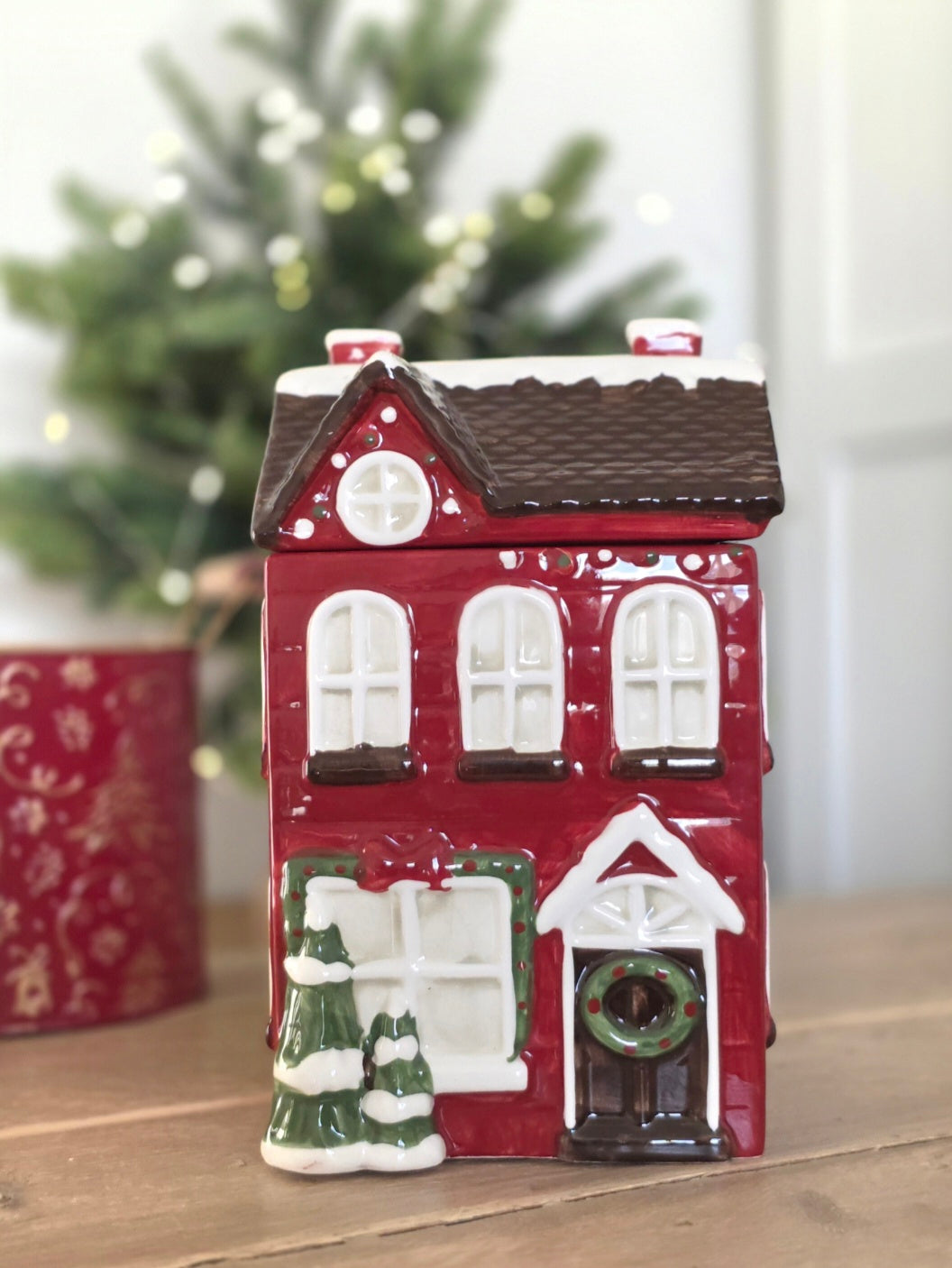 Ceramic Christmas House Cookie Jar | Tall