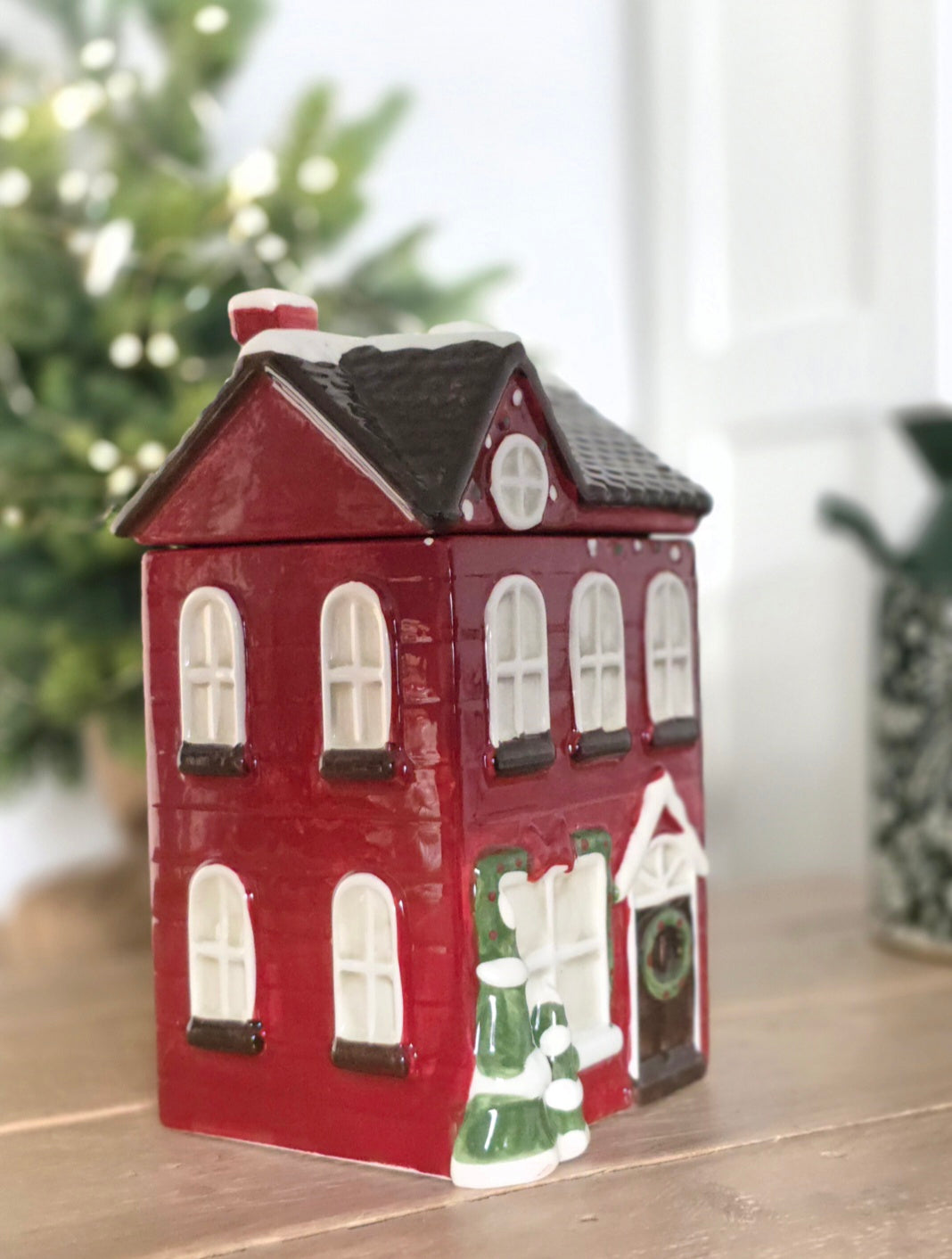 Ceramic Christmas House Cookie Jar | Tall
