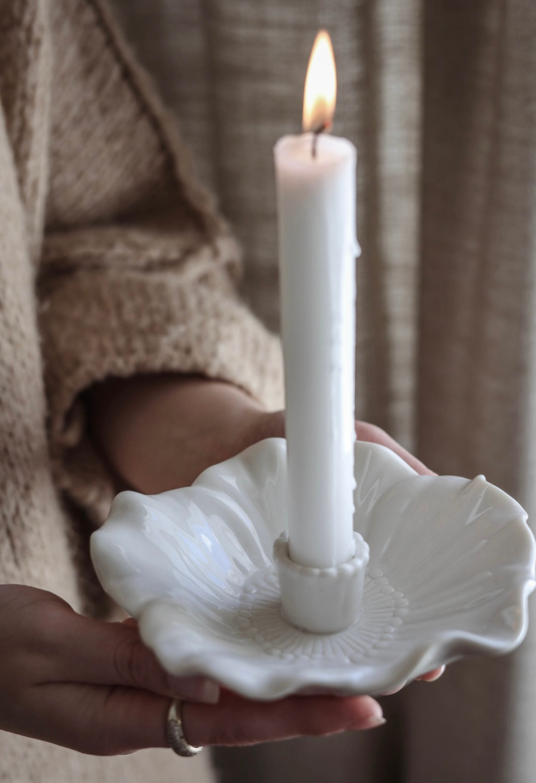 Bloom Candle Holder with 3 Candles | Snowdrop