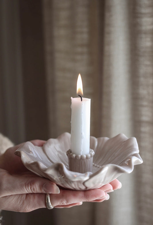 Bloom Candle Holder with 3 Candles | Winter Blush