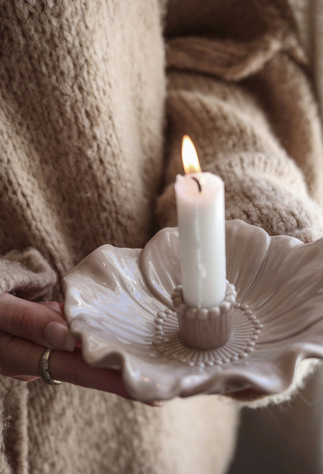 Bloom Candle Holder with 3 Candles | Winter Blush