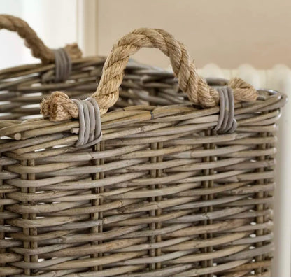 Square Kubu Log Basket with Rope Handles