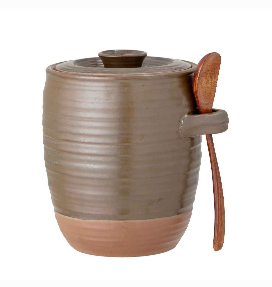 Moss Stoneware Jar with Wooden Spoon