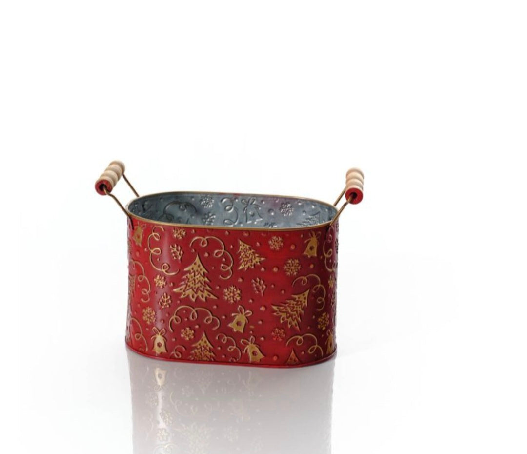 Festive Embossed Metal Bucket