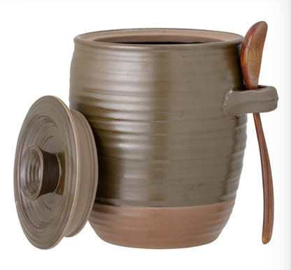 Moss Stoneware Jar with Wooden Spoon