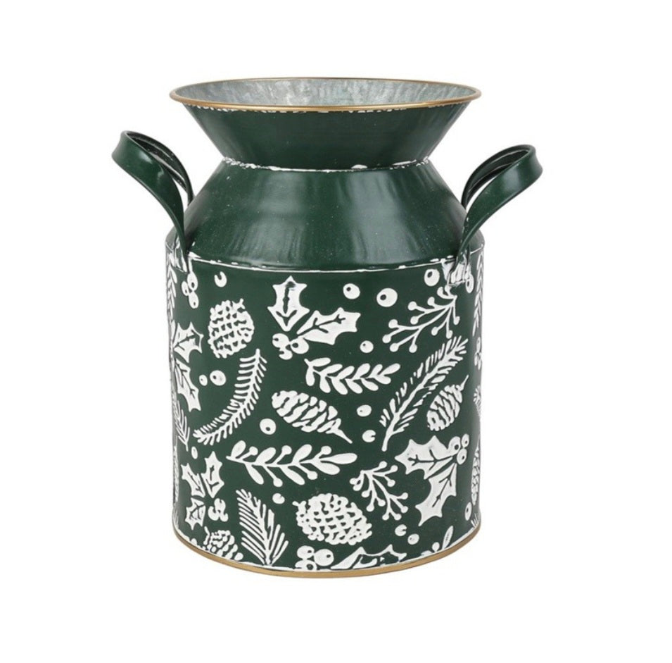 Rustic Green Holly Milk Churn