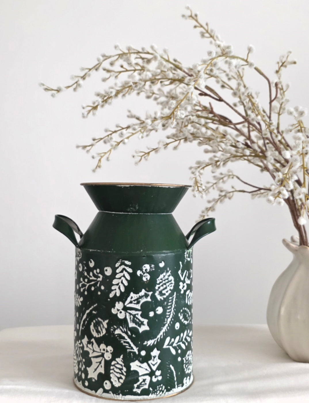 Rustic Green Holly Milk Churn