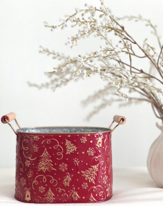 Festive Embossed Metal Bucket