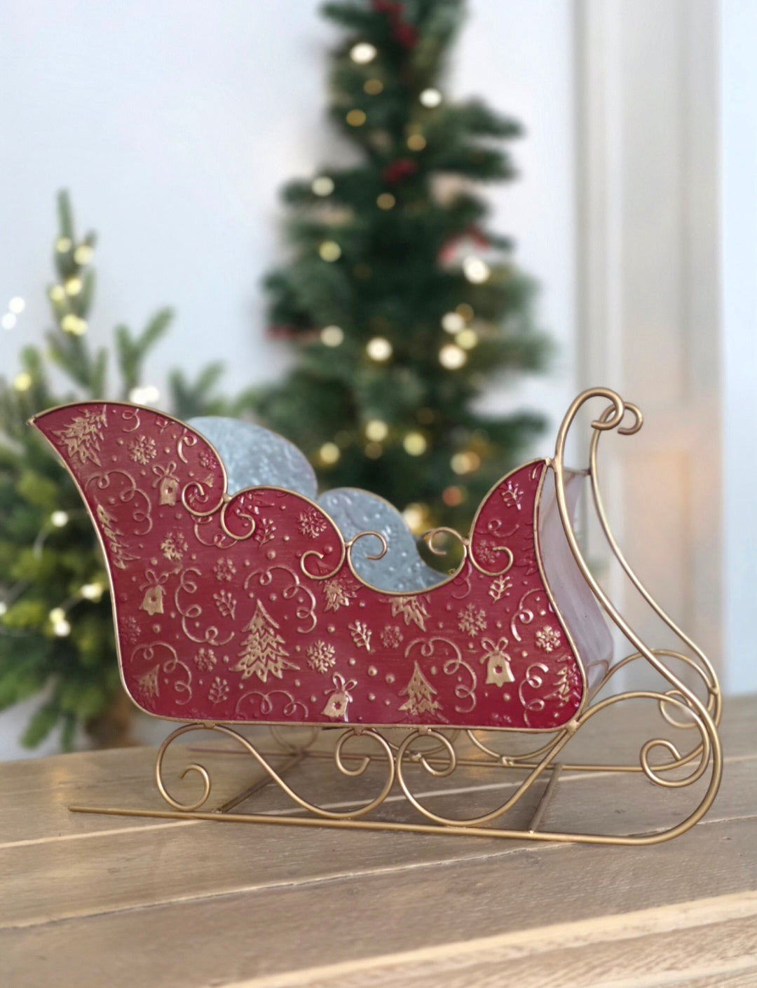 Embossed Festive Red Santa Sleigh