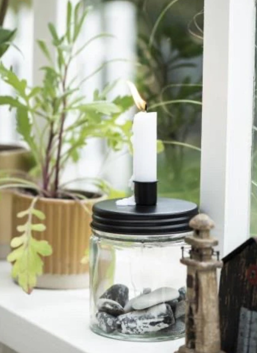 Large Glass Candle Holder With Black Lid