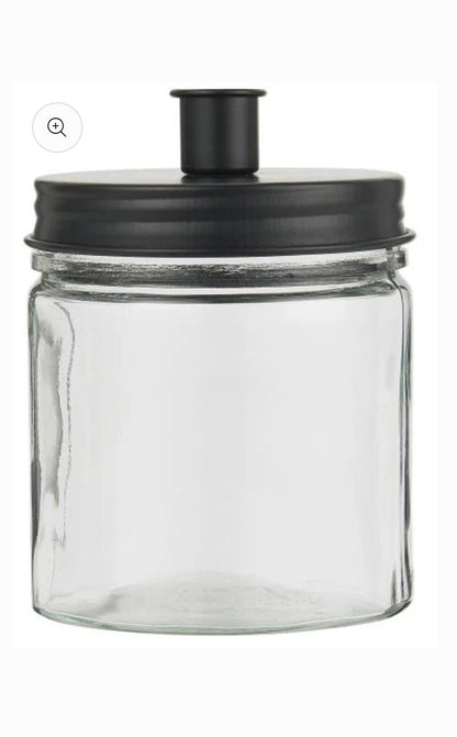 Large Glass Candle Holder With Black Lid