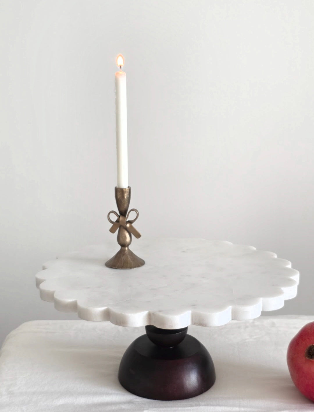 Scalloped Marble & Wood Cake Stand
