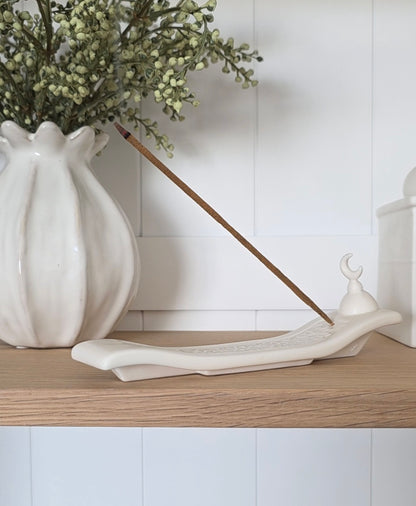 Crescent Moon Stoneware Incense Stick Holder