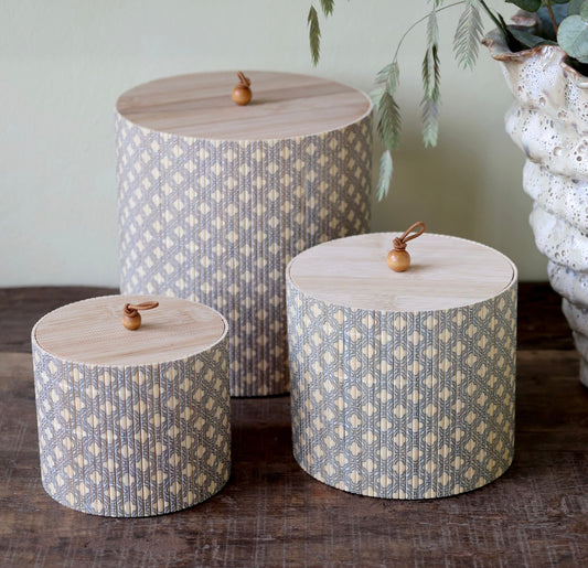 Set of 3 Bamboo Storage Boxes | Round