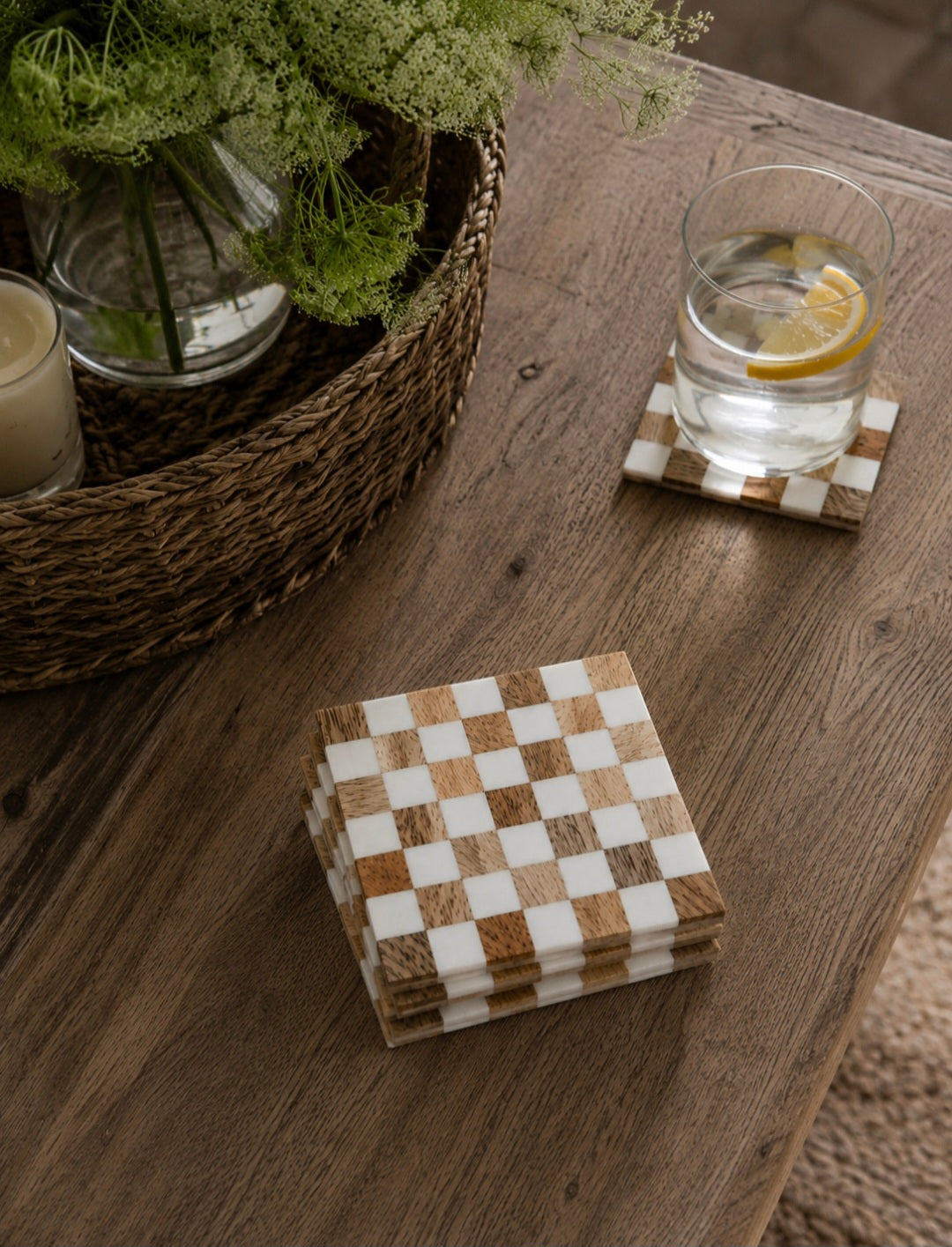 Checkered Wood & Resin Coasters | Set of 4